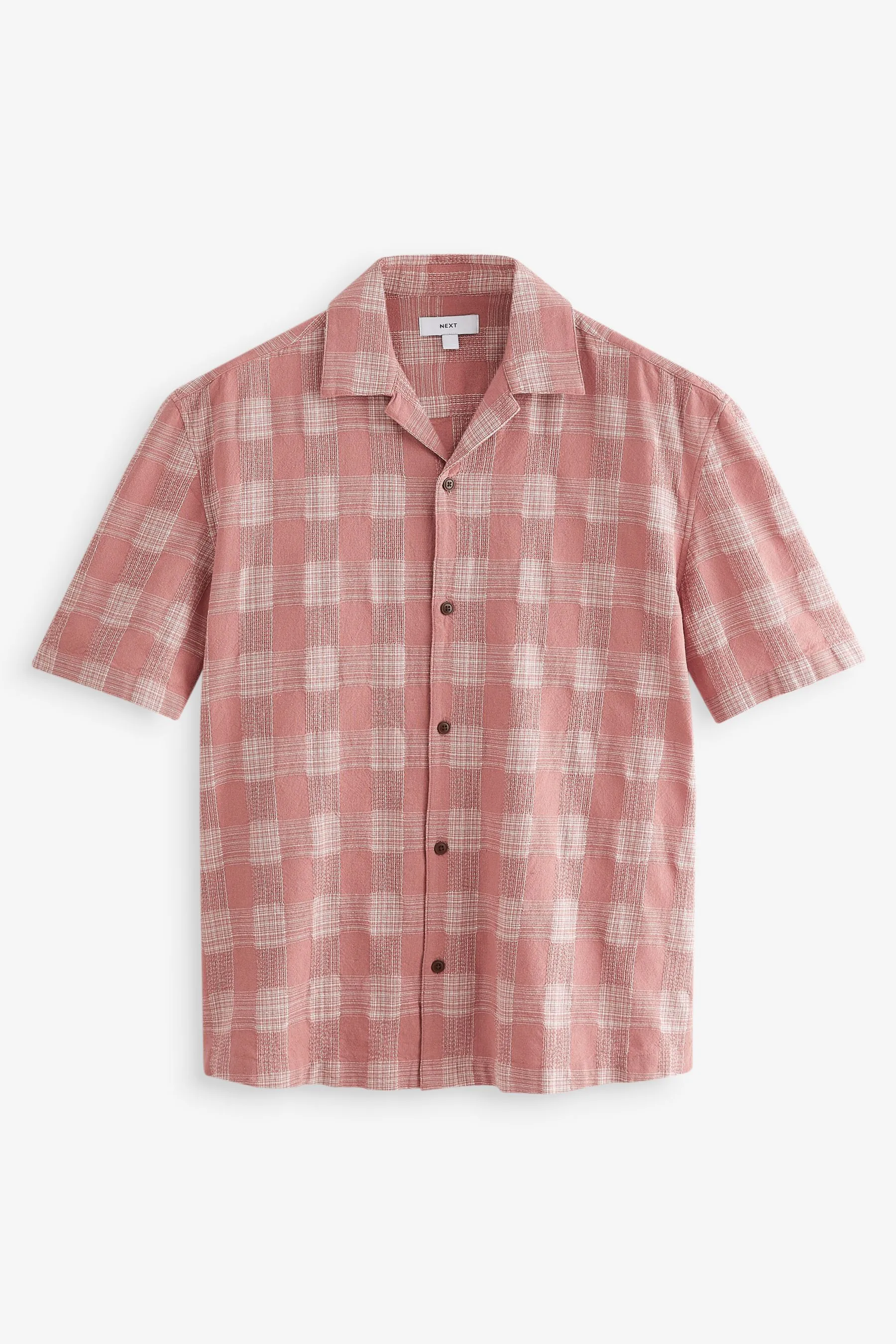 100% Cotone Check Maniche corte Camicia testurizzata con colletto cubano    