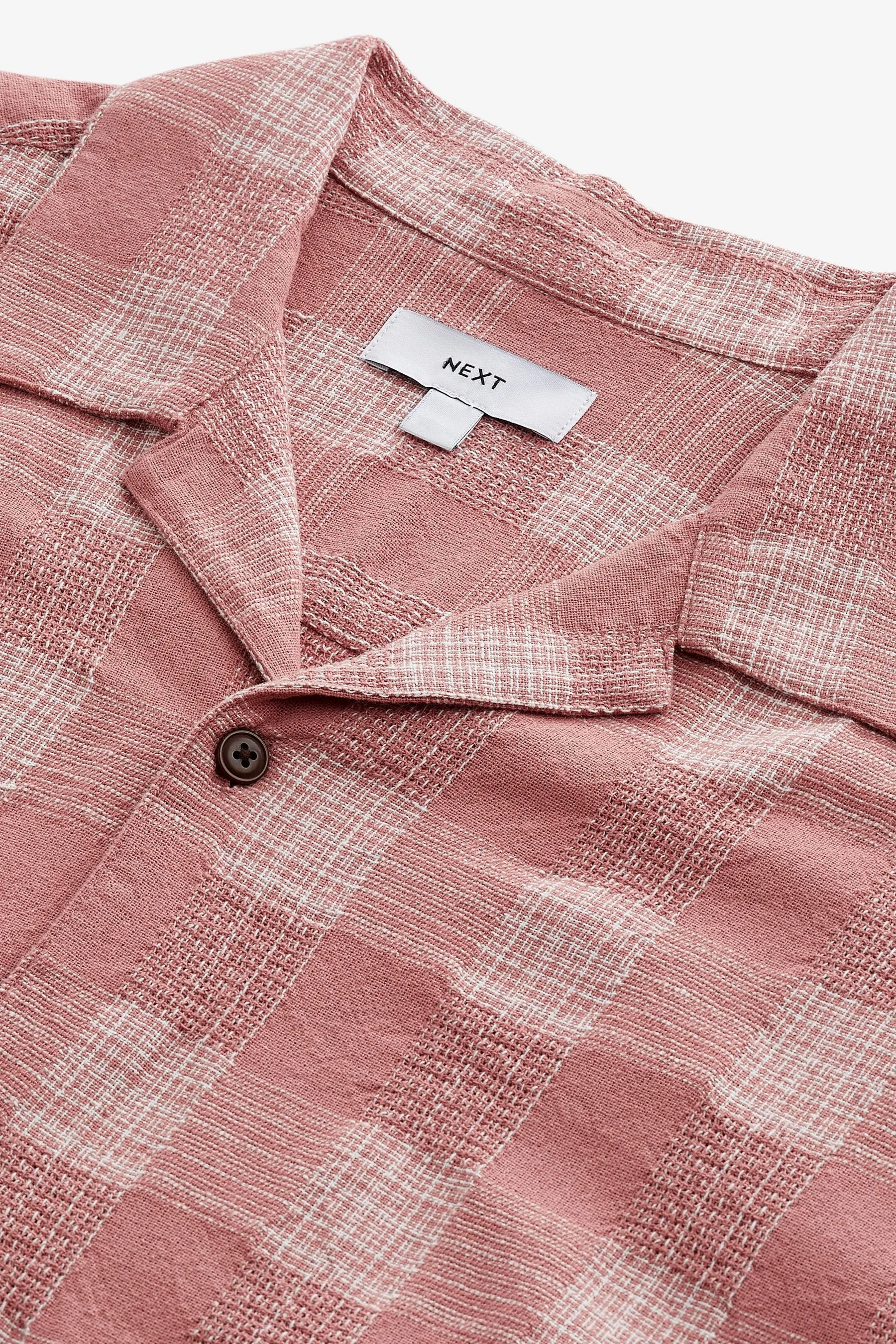 100% Cotone Check Maniche corte Camicia testurizzata con colletto cubano    